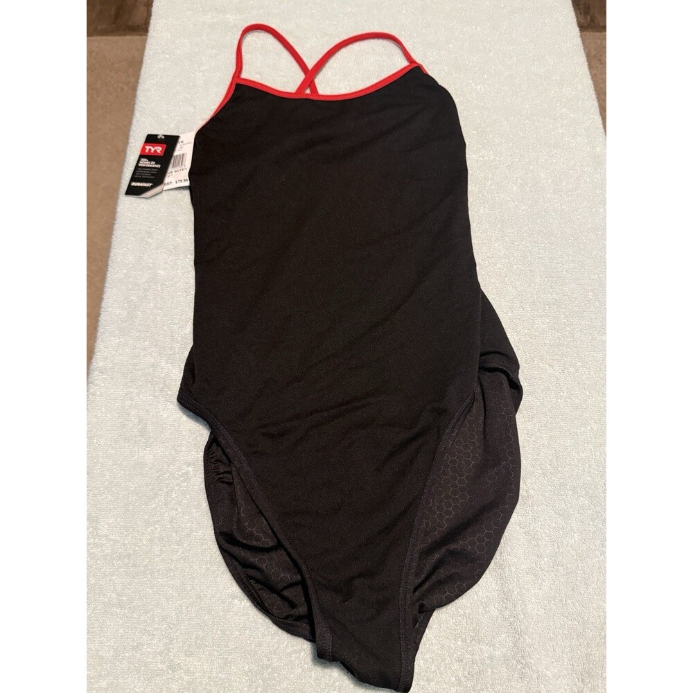 TYR Hexa Diamondfit One Piece Swimsuit Black Red Womens 40 NWT Free Shipping